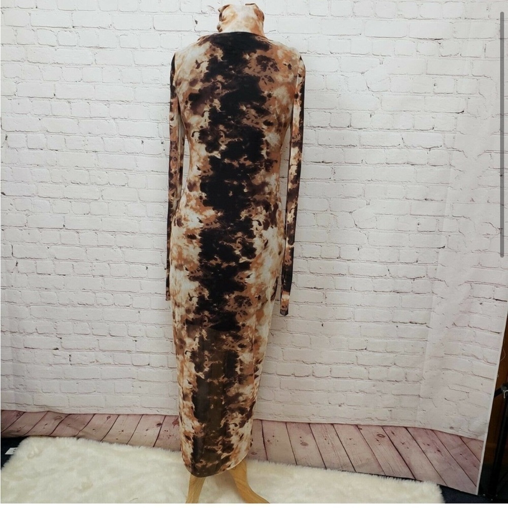 Brown/Black Mesh Midi long sleeve dress - Picture 6 of 7